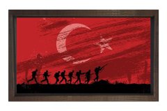 Türk Bayrağı ve Türk Askerleri Tablosu Kahverengi Ahşap - 40x60
