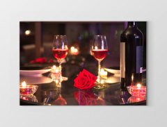 Romantik Masa Ve Şarap Kadehleri Tablosu Çerçevesiz - 100x200