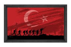 Türk Bayrağı ve Türk Askerleri Tablosu Siyah Ahşap - 40x60