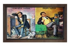 Peşin Alan Veresiye Satan Tablosu Kahverengi Ahşap Çerçeve - 45x30