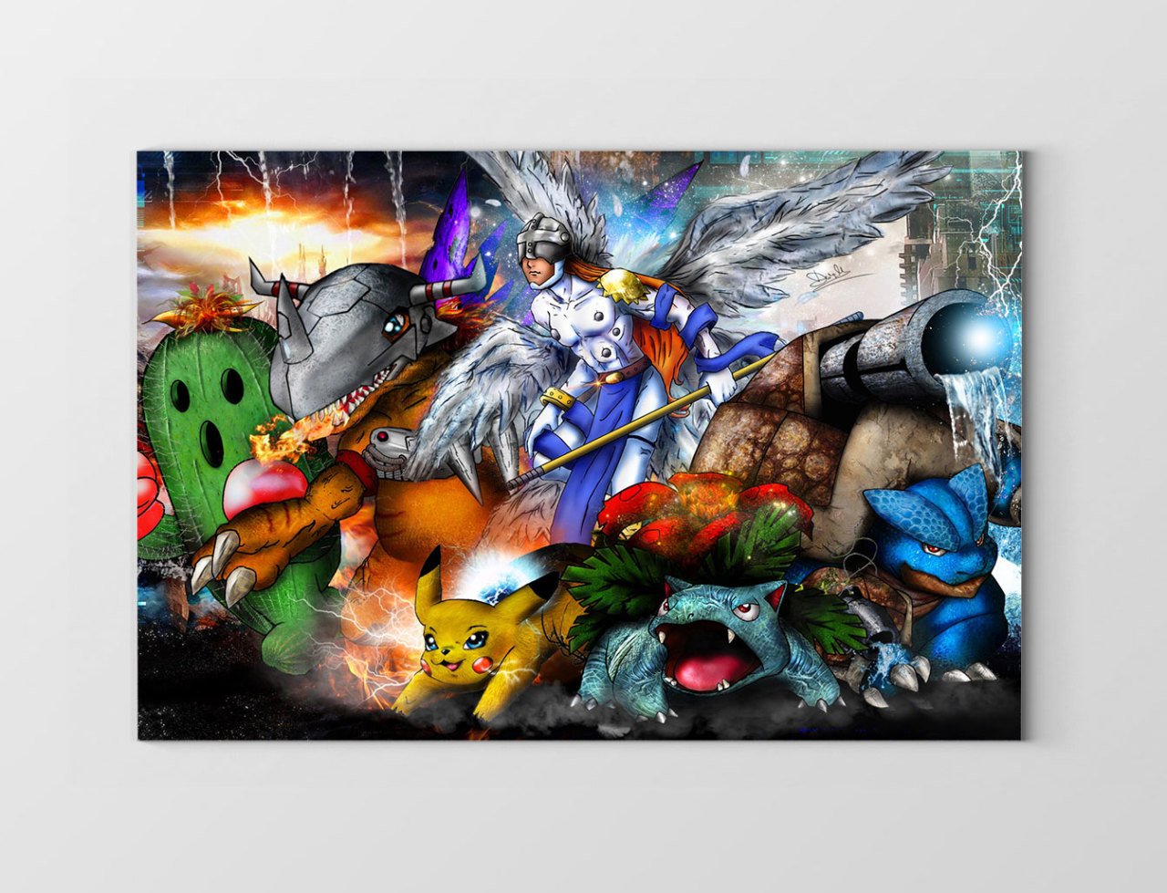 Digimonlar ve Pokemonlar Tablosu Çerçevesiz - 40x60