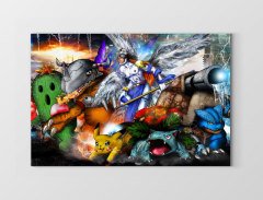 Digimonlar ve Pokemonlar Tablosu Çerçevesiz - 40x60