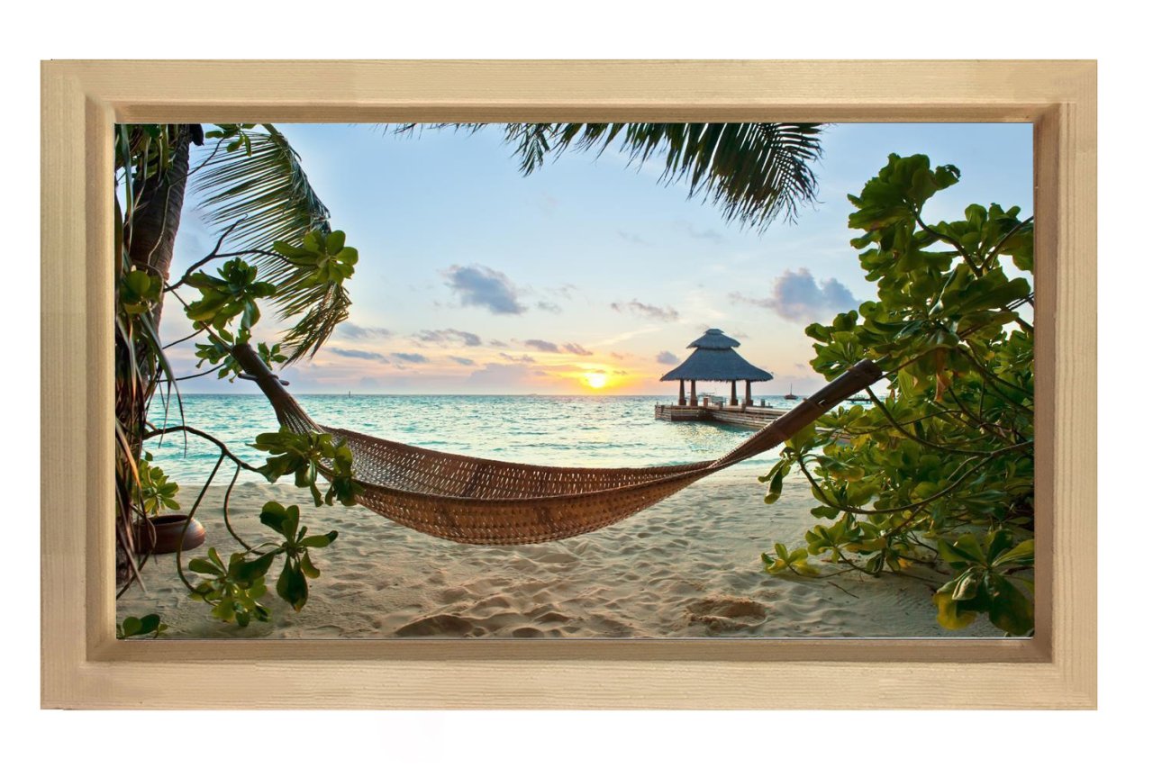 Kumsalda Hamak Tablosu Naturel Ahşap Çerçeve - 50x90
