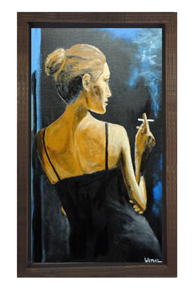 Sigara İçen Kadın Tablosu Kahverengi Ahşap - 100x150