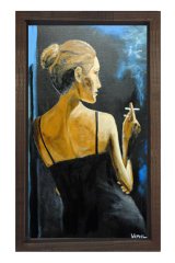 Sigara İçen Kadın Tablosu Kahverengi Ahşap - 100x150