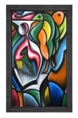 Soyut Reprodüksiyon Tablosu Siyah Ahşap - 45x30