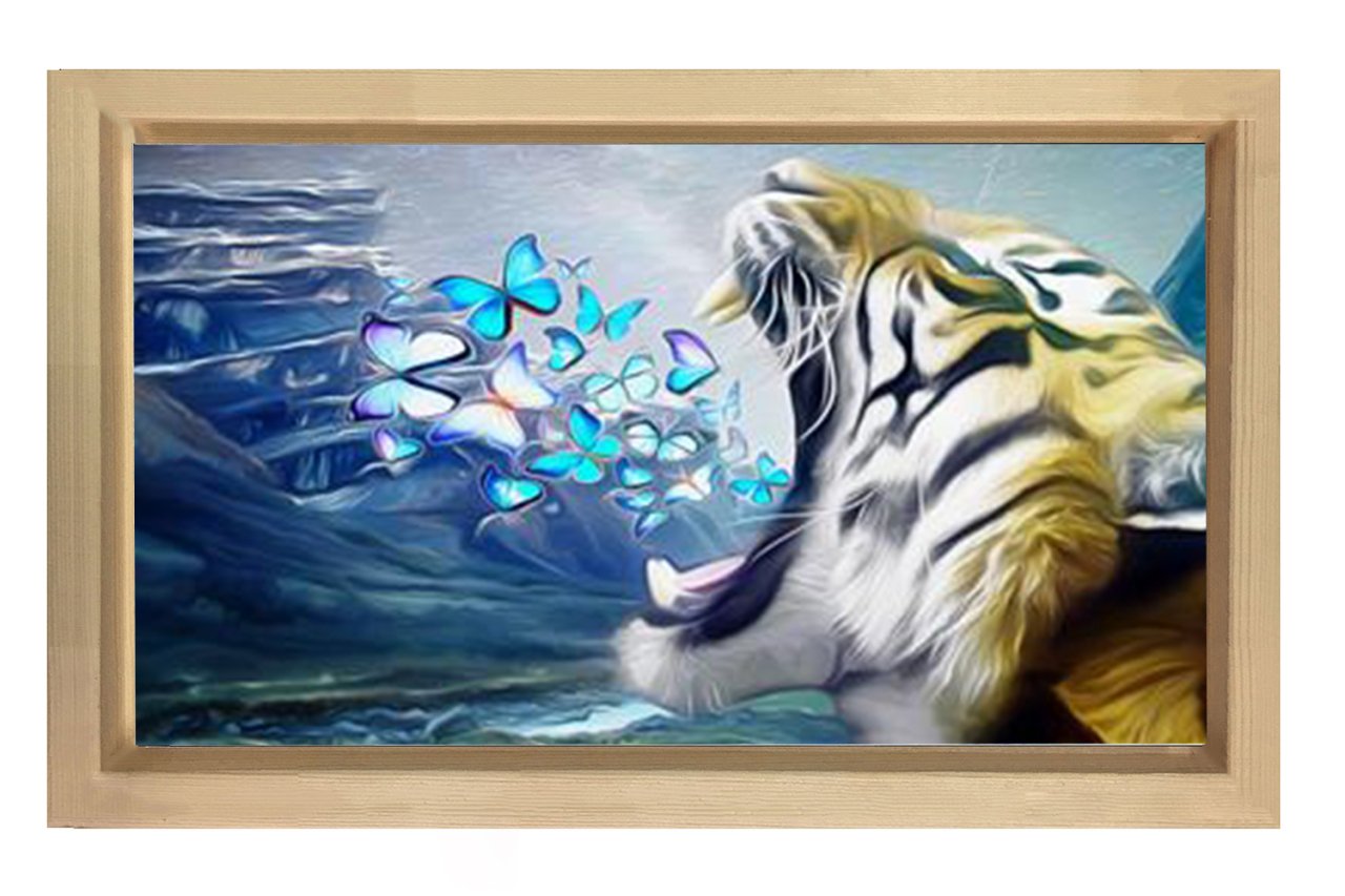 Kelebek Kükreyen Kaplan Tablosu Naturel Ahşap Çerçeve - 100x200