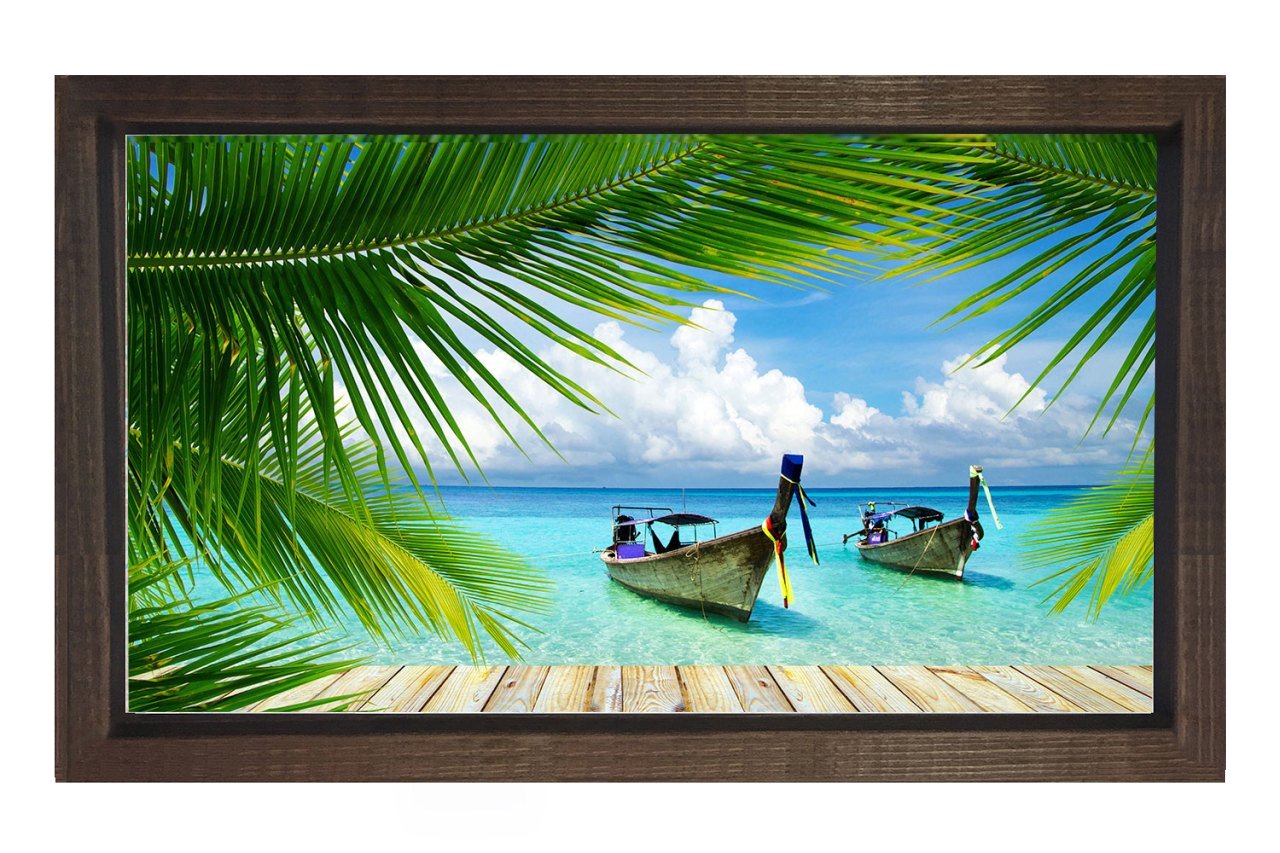 Tropikal Manzara Tablosu Kahverengi Ahşap Çerçeve - 40x60