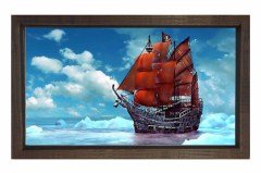 Kırmızı Yelkenli Gemi Tablosu Kahverengi Ahşap Çerçeve - 50x90