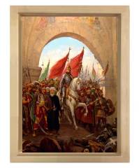 Fatih Sultan Mehmet Tablosu Naturel Ahşap Çerçeve - 50x70