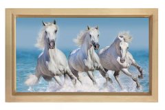 Koşan Beyaz Atlar Tablosu Naturel Ahşap Çerçeve - 100x200