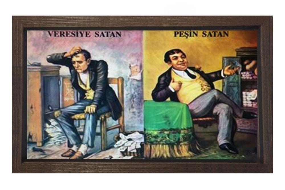Veresiye Peşin Satan Tablosu Kahverengi Ahşap Çerçeve - 45x30