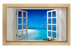 Denize Açılan Pencere Tablosu Naturel Ahşap Çerçeve - 100x150