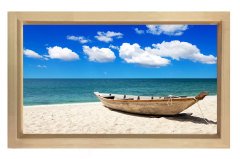 Kayık ve Kumsal Tablosu Naturel Ahşap Çerçeve - 100x150