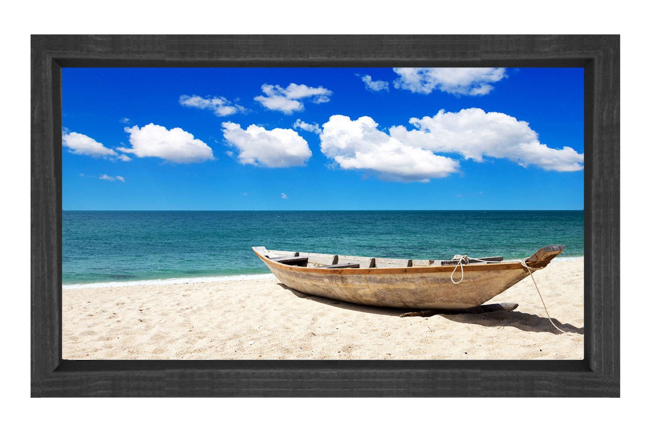 Kayık ve Kumsal Tablosu Siyah Ahşap Çerçeve - 100x150