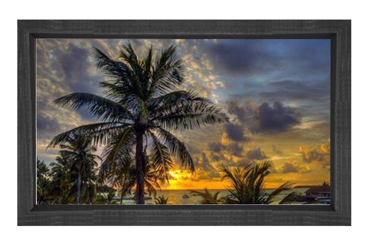 Tropikal Manzara Tablosu Siyah Ahşap Çerçeve - 100x150