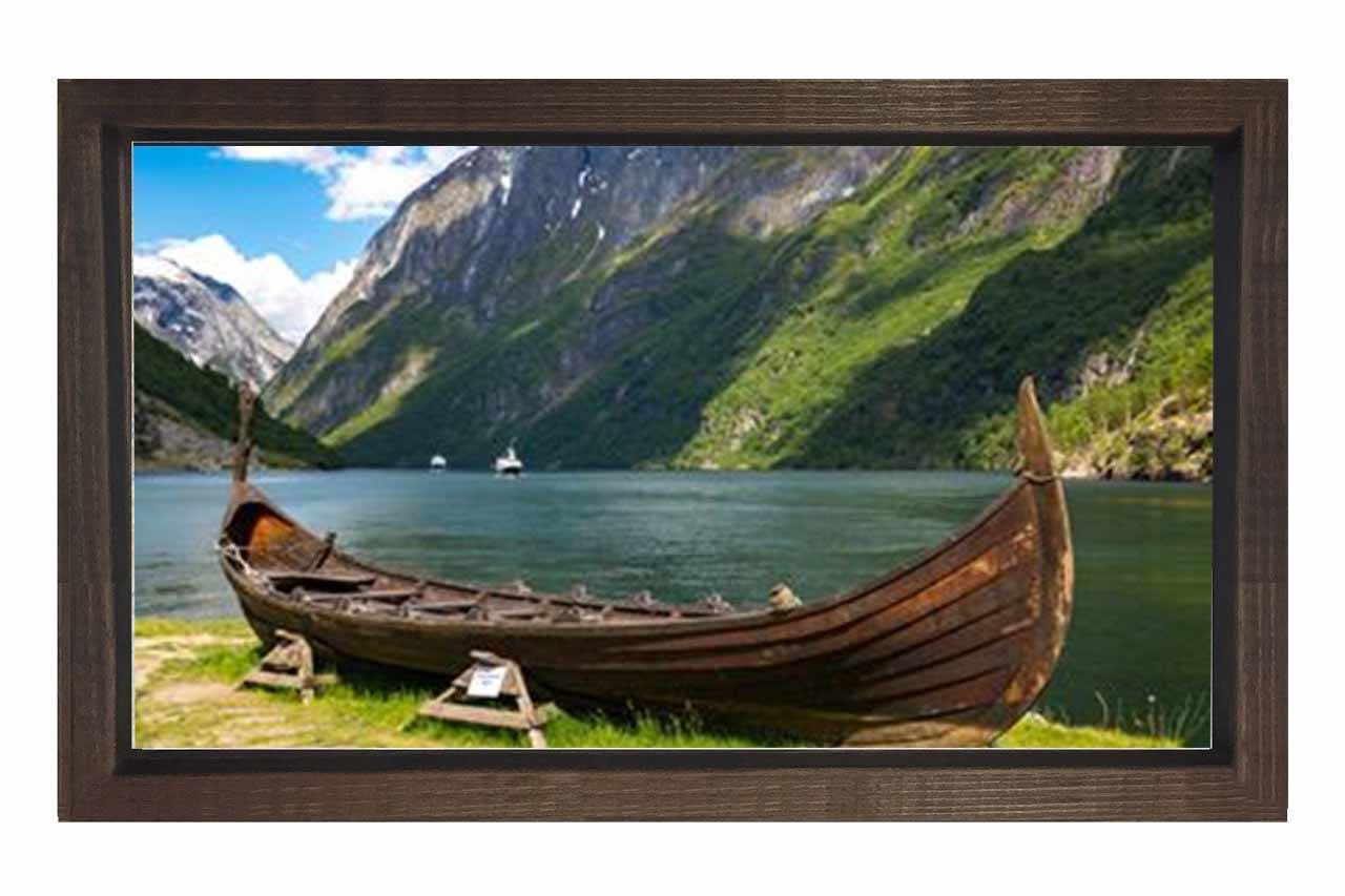 Kano Ve Manzara Tablosu Kahverengi Ahşap Çerçeve - 45x30