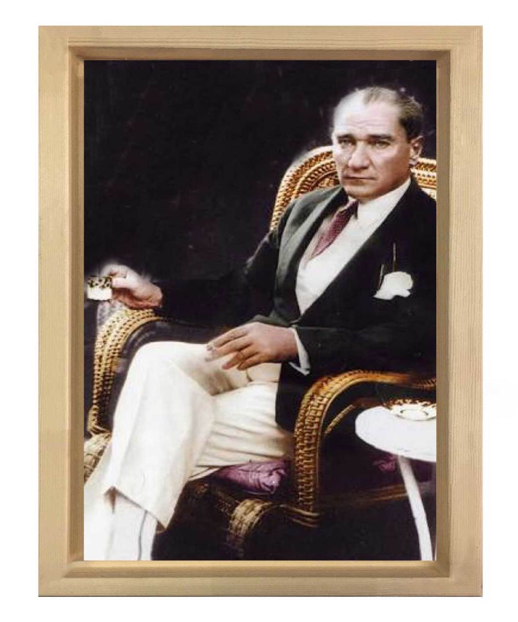 Atatürk Kahve İçerken Tablosu Naturel Ahşap - 50x90