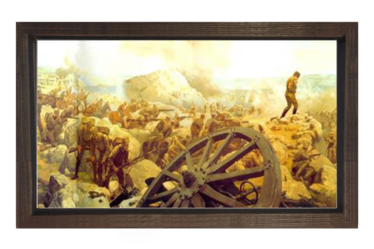 Atatürk  Ve Büyük Taarruz  Tablosu Kahverengi Ahşap Çerçeve - 100x200