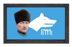 Atatürk Ve Bozkurt Tablosu Siyah Ahşap - 70x100