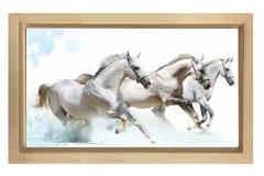 Beyaz Atlar Tablosu Naturel Ahşap Çerçeve - 100x200