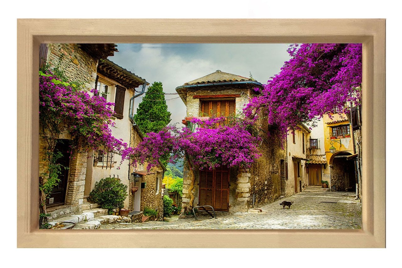 Mor Çiçekli Lavanta Evleri Tablosu Naturel Ahşap - 100x200