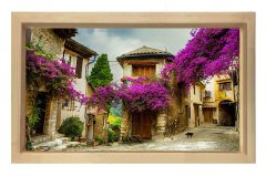 Mor Çiçekli Lavanta Evleri Tablosu Naturel Ahşap - 100x200