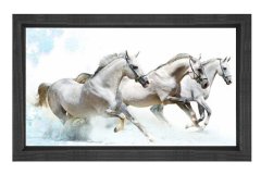 Beyaz Atlar Tablosu Siyah Ahşap Çerçeve - 70x100