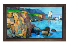 Deniz Manzarası Yağlıboya Tablosu Kahverengi Ahşap Çerçeve - 100x200