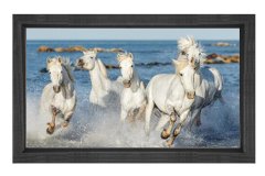 Suda Koşan Beyaz Atlar Tablosu Siyah Ahşap Çerçeve - 50x70