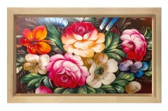 Renkli Gül Çiçekleri Naturel Ahşap Çerçeve - 45x30