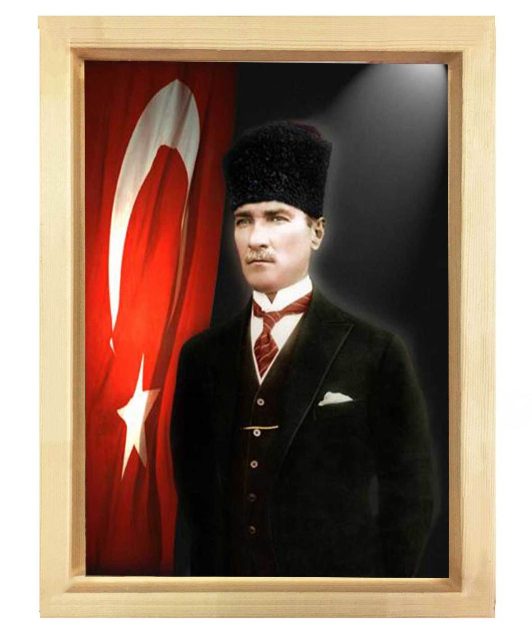 Atatürk Türk Bayrağı Tablosu Naturel Ahşap - 100x200