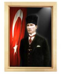 Atatürk Türk Bayrağı Tablosu Naturel Ahşap - 100x200
