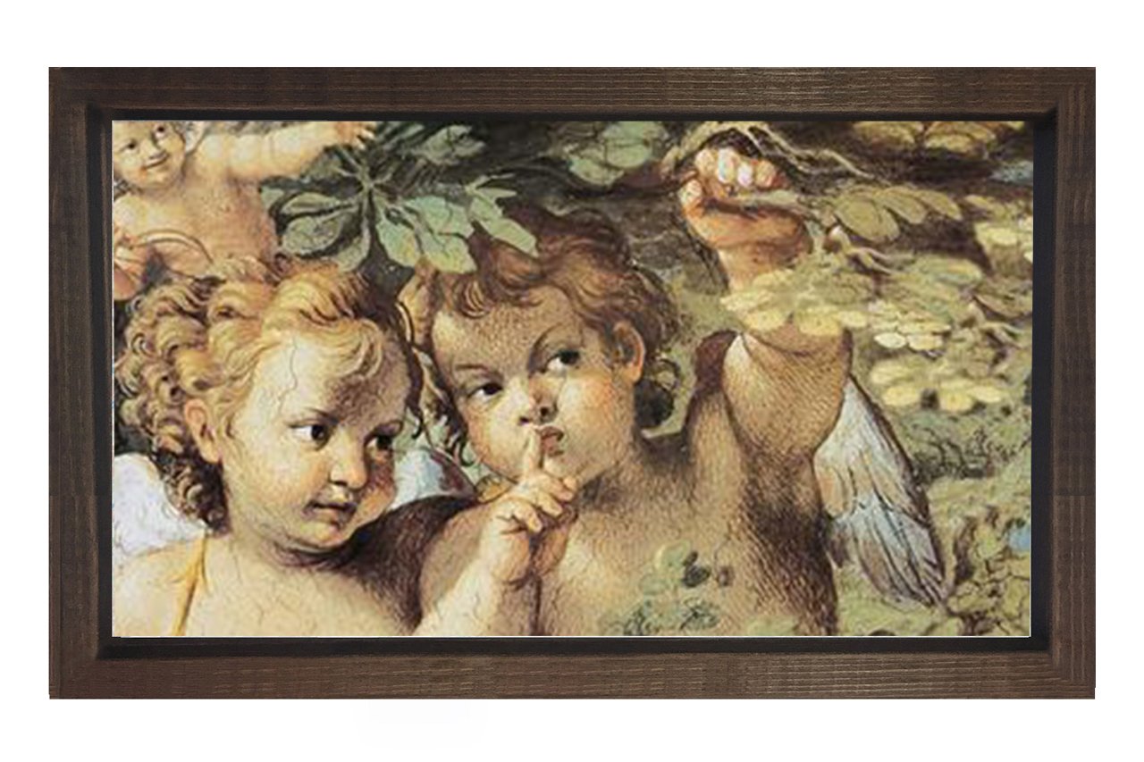 Melekli Bahçe Tablosu Kahverengi Ahşap Çerçeve - 100x150