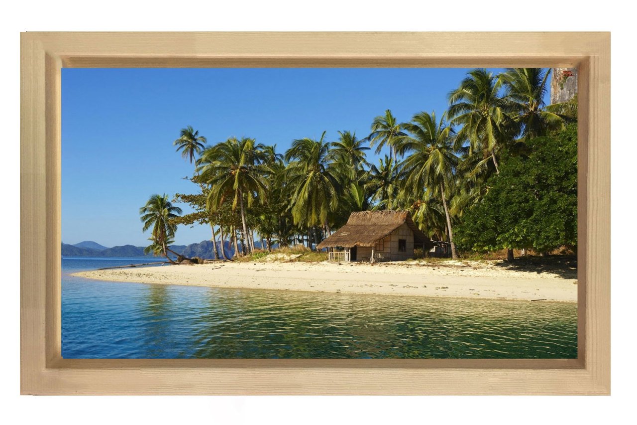 Tropikal Manzara Tablosu Naturel Ahşap Çerçeve - 100x200