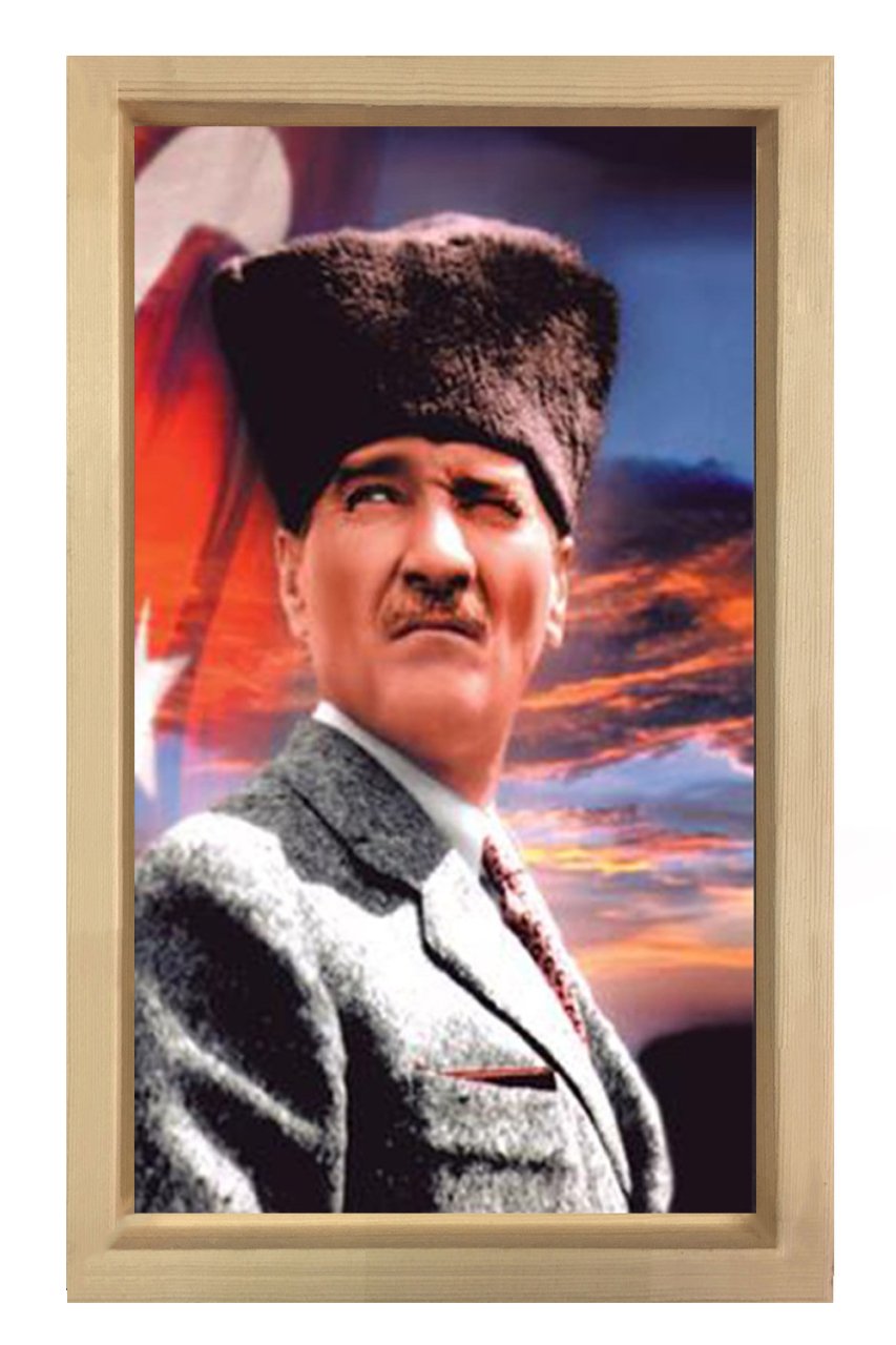 Atatürk Ve Bayrak Tablosu Naturel Ahşap - 40x60