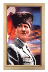 Atatürk Ve Bayrak Tablosu Naturel Ahşap - 40x60