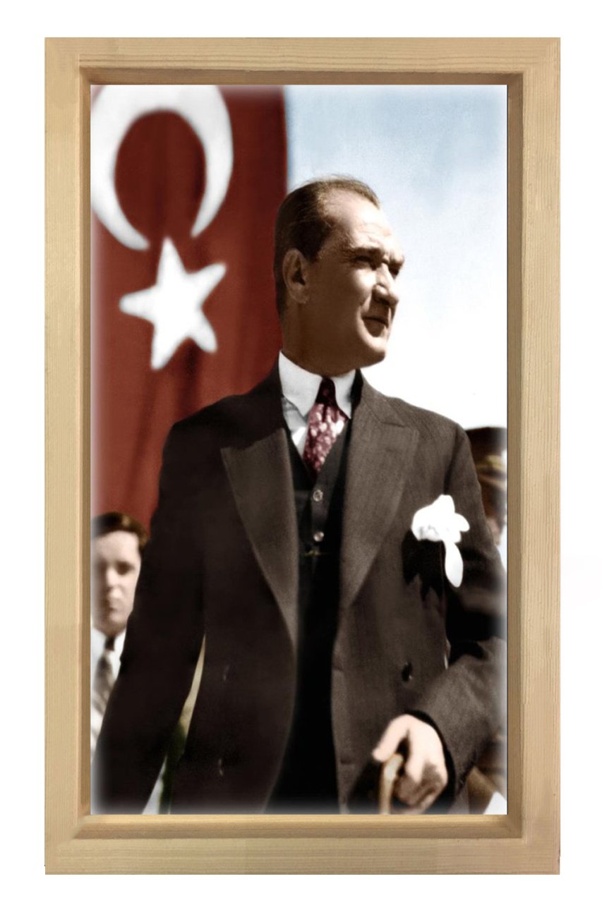 Atatürk Ve Bayrak Tablosu Naturel Ahşap - 50x90