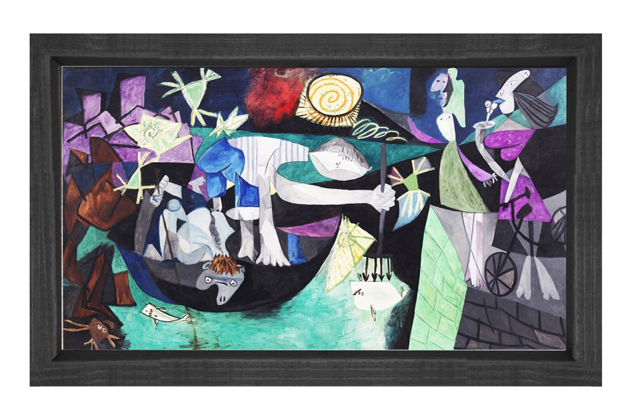 Antibes’te Gece Balık Avı Tablosu Siyah Ahşap - 45x30