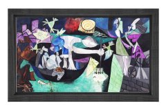 Antibes’te Gece Balık Avı Tablosu Siyah Ahşap - 50x70