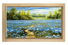 Mavi Çiçekli Manzara  Tablosu Naturel Ahşap - 100x150