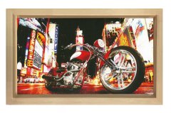 Vintage Motorsiklet ve Şehir Tablosu Naturel Ahşap Çerçeve - 100x200