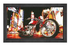 Vintage Motorsiklet ve Şehir Tablosu Siyah Ahşap Çerçeve - 45x30