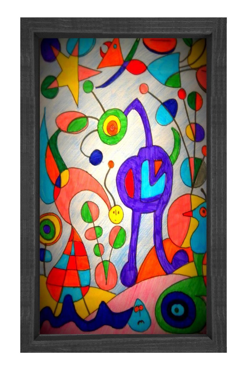 Renkli Yuvarlak Soyutluklar Tablosu Siyah Ahşap Çerçeve - 100x150