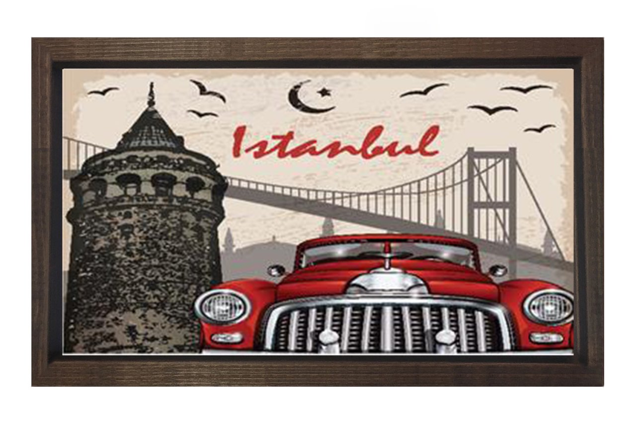 İstanbul ve Kırmızı Klasik Araba Tablosu