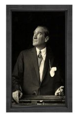 Atatürk Tablosu Siyah Ahşap - 50x70