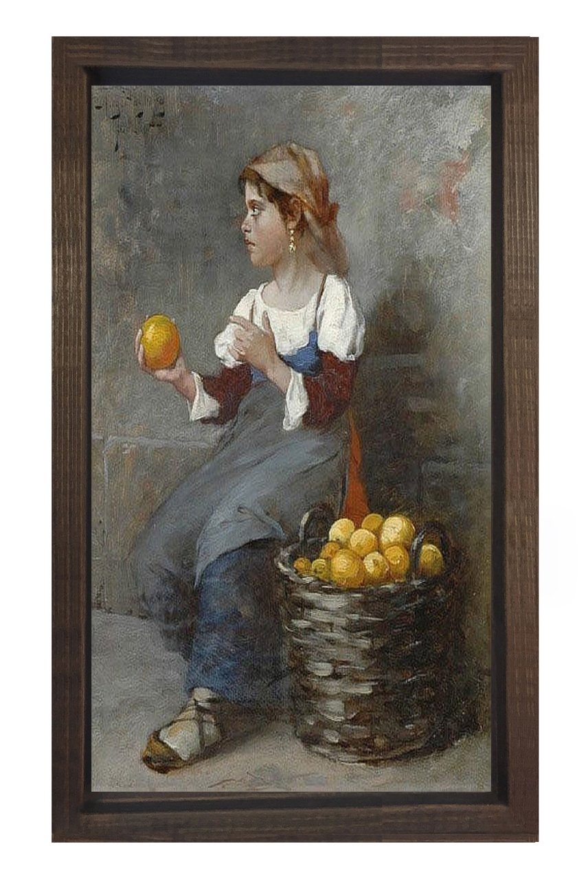 Köylü Kızı Ve Meyve Sepeti Tablosu Kahverengi Ahşap Çerçeve - 50x70