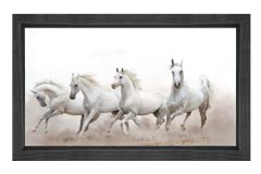 Beyaz Atlar Tablosu Siyah Ahşap Çerçeve - 70x100