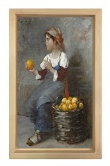 Köylü Kızı Ve Meyve Sepeti Tablosu Naturel Ahşap Çerçeve - 50x90