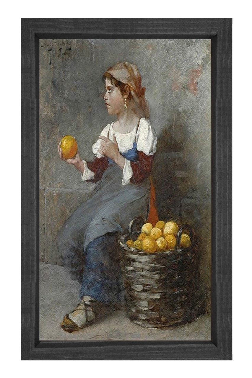 Köylü Kızı Ve Meyve Sepeti Tablosu Siyah Ahşap Çerçeve - 100x150